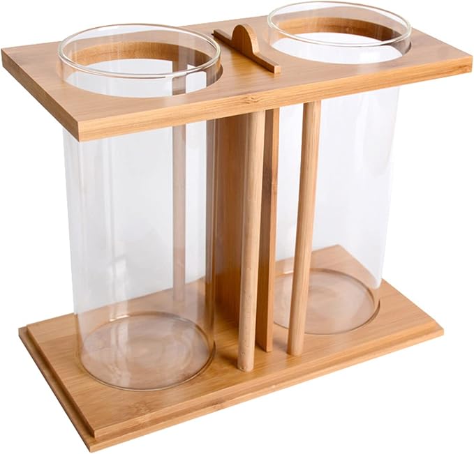 Creative Bamboo Wood Ecological Fish Tank Dual Glass Desktop Mini DIY Goldfish Betta Fish Tank Micro Landscape Tank Aquarium Small Fish Tank