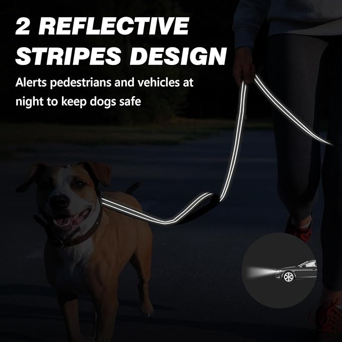 WINGOIN Dog Leash for Large Medium Small Dogs, Heavy Duty Dog Leashes with Double Handle, Poop Bag Holder, Car Seat Belt Buckle, Reflective Tactical Pet Lead for Walking, Training (Green, 5FT)