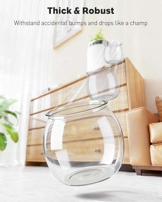 Pawfly 1 Gallon Small Plastic Fish Bowl, Unbreakable Small Fishbowl Desktop Aquarium, Clear Round Plastic Fish Tank for Small Fish, Shatterproof Betta Fish Tank Goldfish Bowl, Decorative Globe Vase