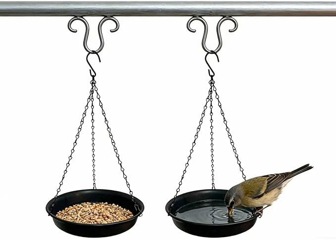 Birdseed Tray & Bird Bath for Hanging Outside 9 1/2 inches Diameter Bird Feeder Tray and Wildbird Water Bowl for Outdoor One Seed Tray and One Waterer