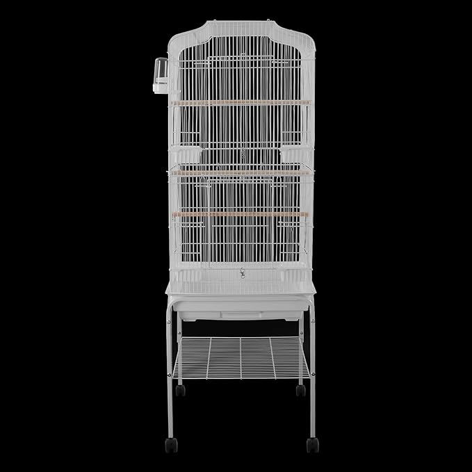 54in Metal Bird Cage Large Parakeet Cages for Parrot, Cockatiel, Lovebird, Pigeon Pagoda Bird House with Rolling Stand,Feeding Bowls & Waterer (White-54in)