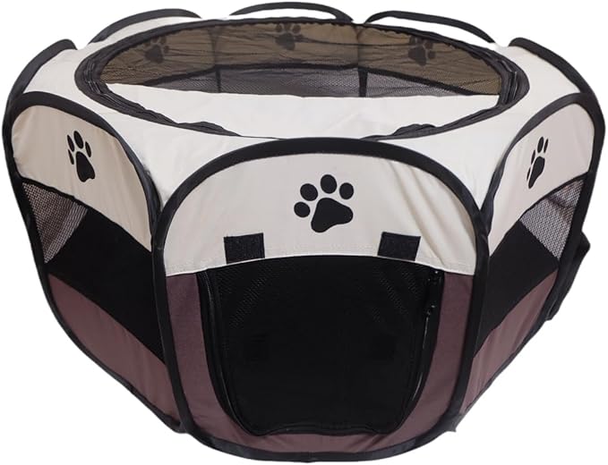 Portable Pet Playpen,Foldable Dog Playpen for Dogs and Cats,Rabbits,Pet Exercise Pet Tents Indoor Outdoor Use (S(28.7" x 28.7" x 16"), Brown)