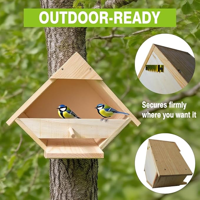Weatherproof Solid Wood Dove Nesting Box - Outdoor Handmade Bird House with Triangular Entry | Attracts Mourning Doves