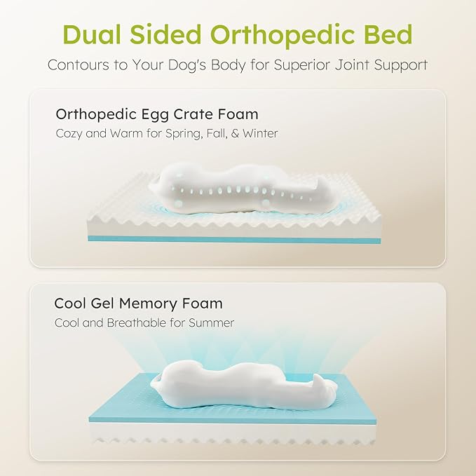 CWAWZ Extra Large Dog Bed, Orthopedic XL Dog Bed with Cooling Gel Memory Foam, Waterproof Pet Bed with Removable Washable Cover, 42" Pet Sofa Couch Dutch Velvet with Bone Toy, Dark Gray