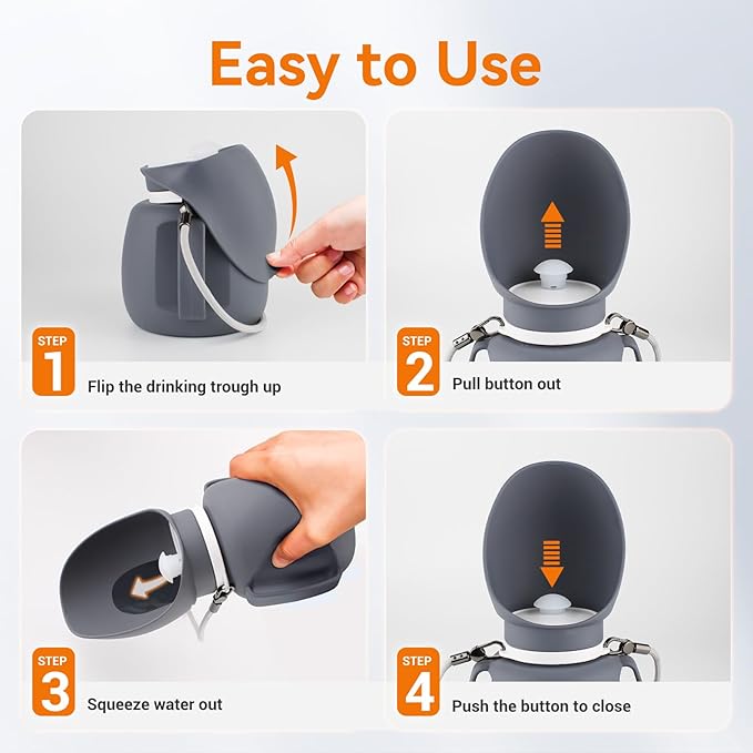 PETLESO Dog Water Bottle, Portable Dog Water Dispenser, 27 OZ Leakproof Pet Bottle Kettle for Doggy Cats Outdoor Walking/Hiking/Travel Driking, Grey