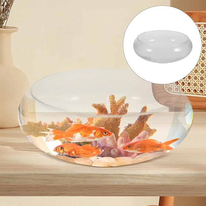 VOSAREA Clear Glass Fish Bowl 9.84 X 9.84 X 3.93 in Shallow Fish Tank Desktop Glass Flowerpot Aquatic Plant Bowl for Goldfish Hydroponic Vase Home Office Garden Wedding Decor
