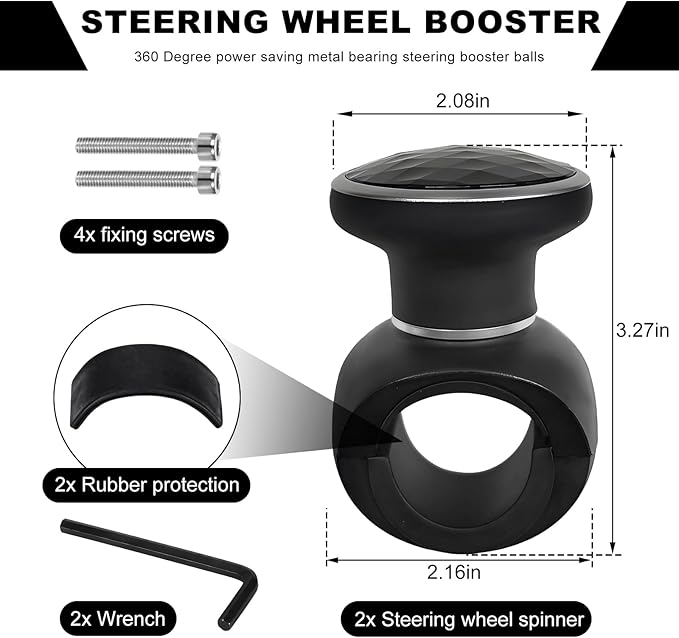 2 PCS Steering Wheel Knob Spinner, Driving Turning Assist Steering Wheel Knob with Metal Bearing, 360 Degree Rotation Steering Wheel Power Handle for Car Truck Boat, Car Accessories