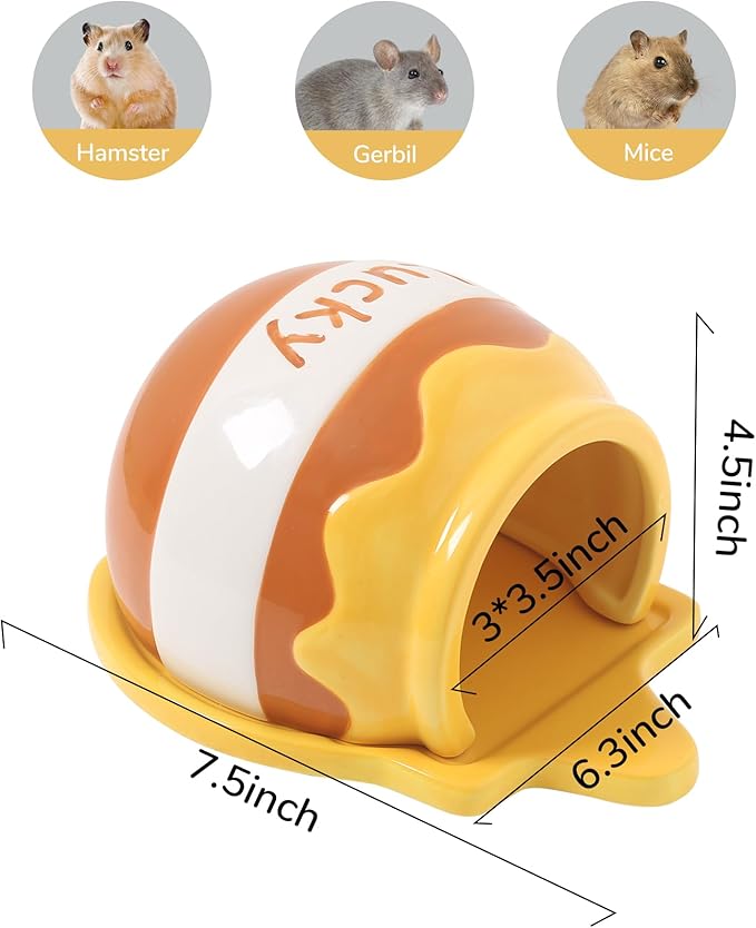 Honey Shaped Ceramic Hamster Hideout - Small Pet Habitat Decor for Syrian & Dwarf Hamsters, Gerbils, Mice, Rats, Toads