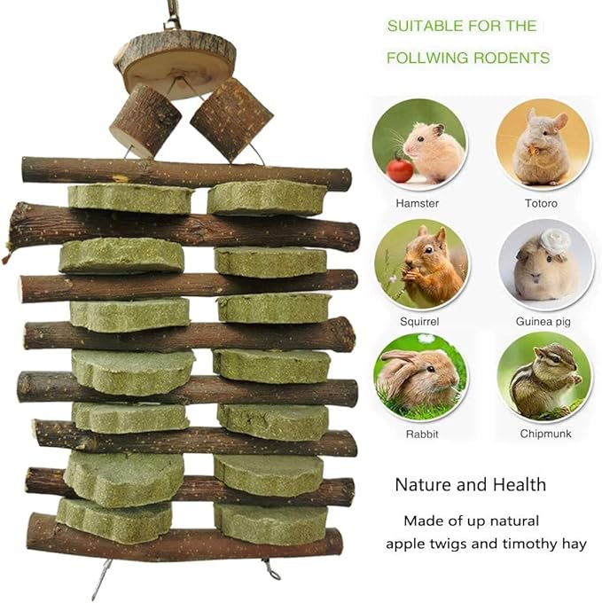 Hamiledyi Bunny Chew Toys for Teeth Organic Fruitwood Sticks for Bunny Rabbits Chinchilla Guinea Pigs Hamsters Parrots and Other Small Animals Chewing and Playing Pet Snacks Toys with Grass Cake