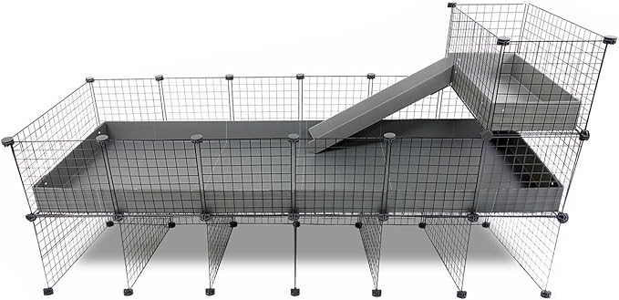 GuineaDad Piggy Condo – Premium C&C Cage with Balcony, Ramp, & Pillars for Guinea Pigs & Small Animals with Coroplast Base | Acrylic and C&C Grids for Small Pets (C&C Grids, XXL (29" x 87.5" x 42"))