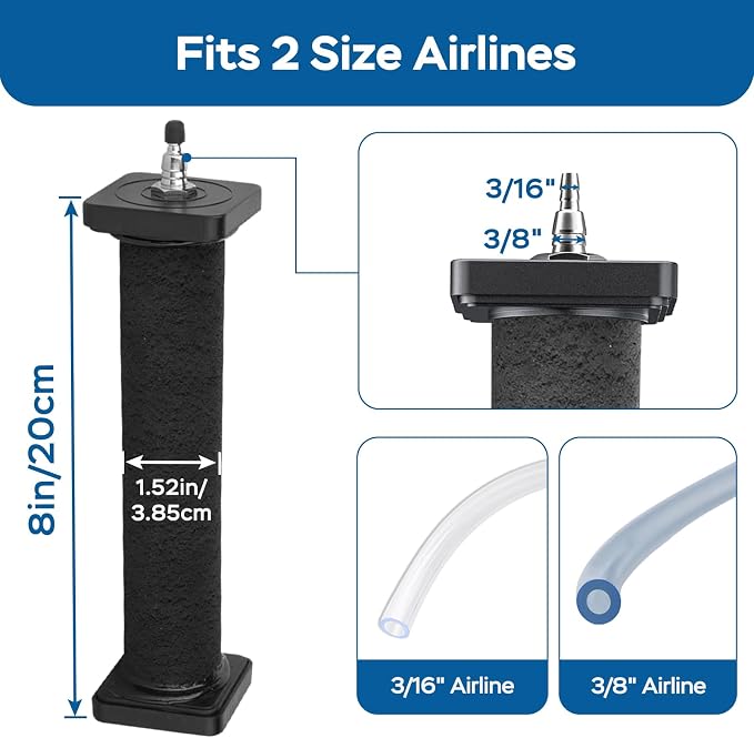 AquaMiracle New Innovative Rubber Air Stone | Air Bubbler | Oxygen Air Diffuser | for Pond Aerator | Pond Aeration | for Large Aquarium | 8”x1.52” | 1-Pack
