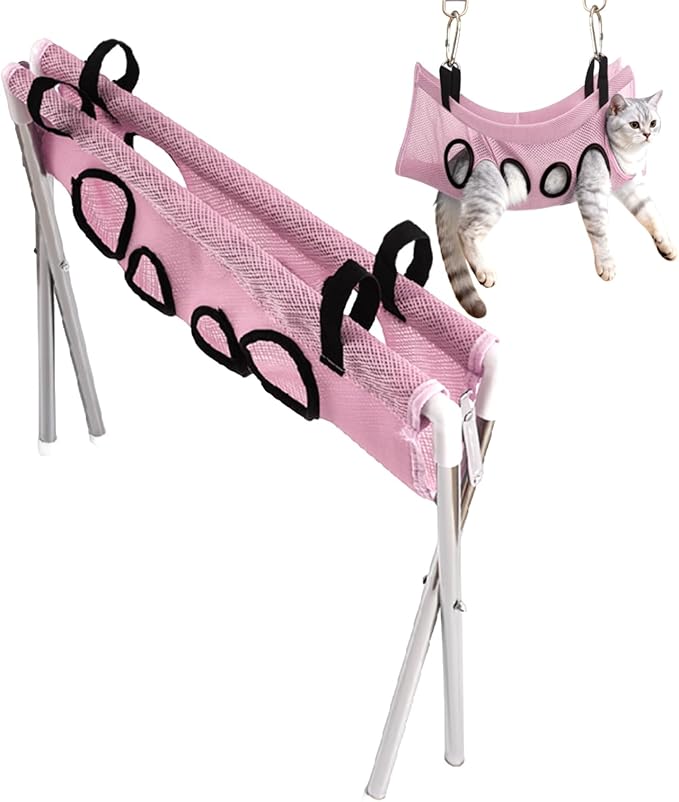 Pet Grooming Hammock – 8 Hole Hanging Cat Bath, Detachable Care Strap, Anti Scratch Bite Design | Secure Trimming Support, Easy Use for Nail Claw Ear Cleaning Grooming