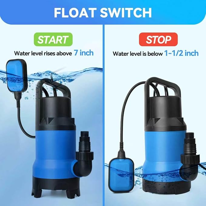 KLABB 1.5HP Submersible Sump Pump, 4500GPH with 25ft Cord | Portable Water Removal Pump, for Basement, Pool, Hot Tub & Pond, Handles Clean & Light Debris Water