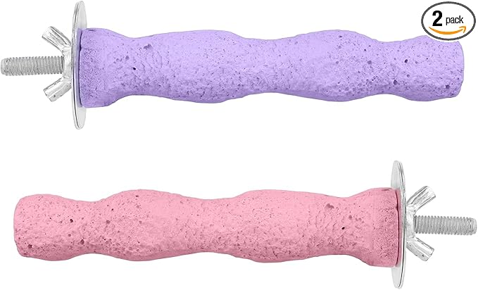 2pcs Bird Beak Grinding Stone, Resin Anti-Slip Beak Grinder Stone Bird Nail Trimming Claw Trimmer Perches Parrot Cage Stand Toys for Budgie Cockatiel Conure Parakeet Cage Accessories (Pink, Purple)