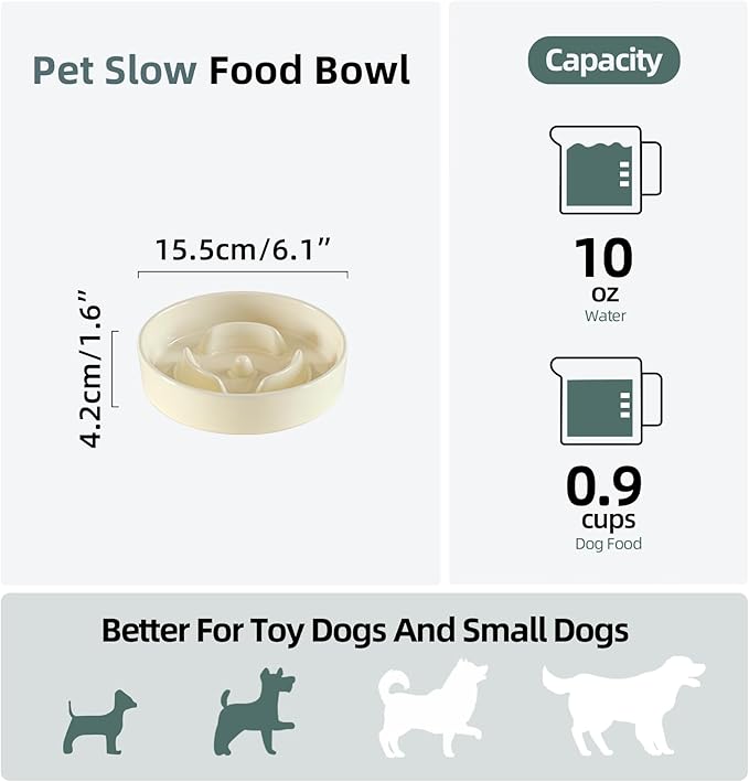 Havniva Ceramic 0.9 Cup Dog Bowl Slow Feeder for Small Dog, 6.1inch Pet Slow Feeder, Stop Bloat, Preventing Choking(Single Bowl-Light Yellow)
