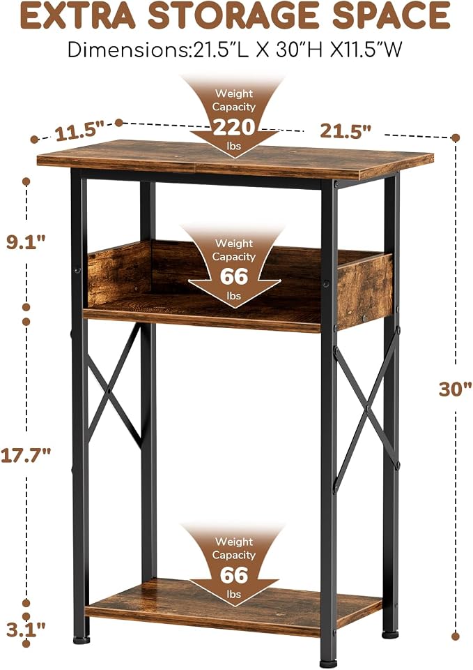 5-10 Gallon Fish Tank Stand with Storage Shelves, 3-Tier Aquarium Stand with Rust-Proof Metal Frame, Heavy Duty Waterproof Reptile Turtle Tank Stand for Home Office Up to 150LBS, 21.5" L x 11.5" W x 30" H, Rustic Brown