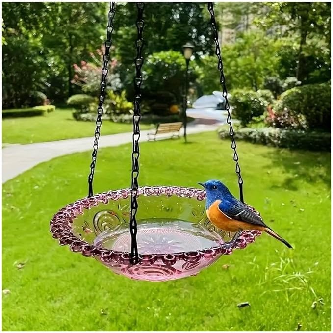 Hanging Bird Bath Bird-Feeder,Outdoor Birdbath Bowl,Garden Bird Bat Bird Feeder Plate Hanging Tray for Garden Patio Backyard Decor Gift for Bird Lovers (Purple)