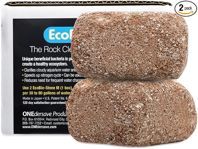 EcoBio-Block Aquarium Water Clarifier (Medium 2-Pack, 15–40 gal ea.) | Volcanic Rock — Lasts Up to 2 Years — No Weekly Additives — Long-Term Water Balance — Safe for Fish, Shrimp, Frogs & Turtles