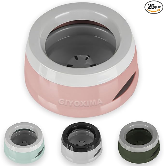 25oz Dog Water Bowl for Small/Medium Pets – Spill-Proof and No-Splash Slow Drinking Pet Water Dispenser, Portable Non-Slip Feeder Bowl for Travel, Car, Crate, and Home Use - Pink