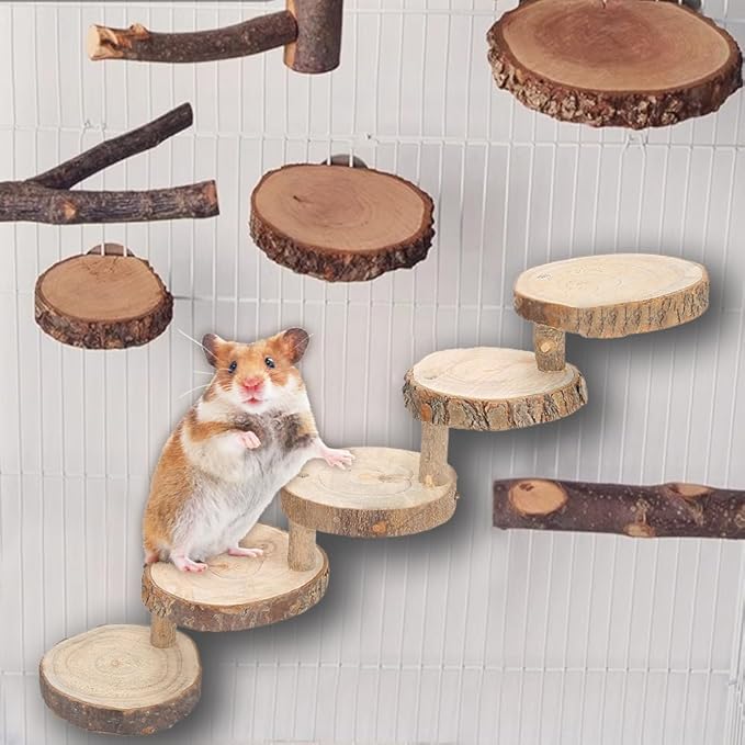 Tiiyee Wooden Hamster Ladder, Bird Parrot Ladder Perch Wood Climbing Bridge Parakeet Cage Toy Ramps Exercise Stands Activity Platform Playground Accessories for Small Animals Gerbil Mice Mouse Rat