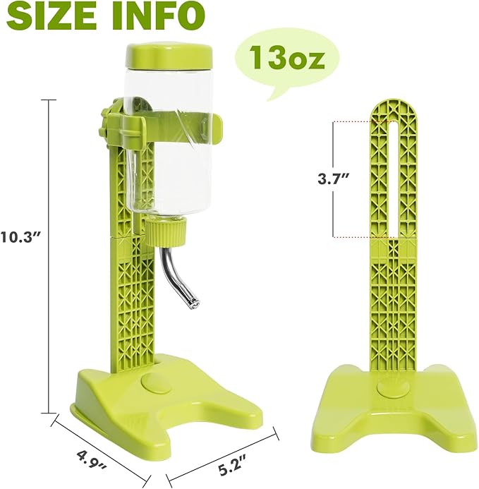 VANNON Pet Standing Water Dispenser Top Fill Dog Water Bottle Dispenser with Stand Leakproof Pet Slow Water Bottle for Small Animals, 13oz, BPA Free, Adjustable Height, Green