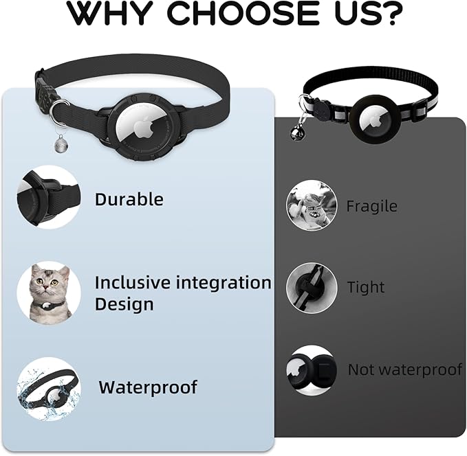 AirTag Cat Collars, Stretchy Collar with Apple AirTag Holder and Bell, Breakaway Ultra Design Elastic GPS Tracking Collars for Cats and Puppies, (7.5-12.5 Inch), Black