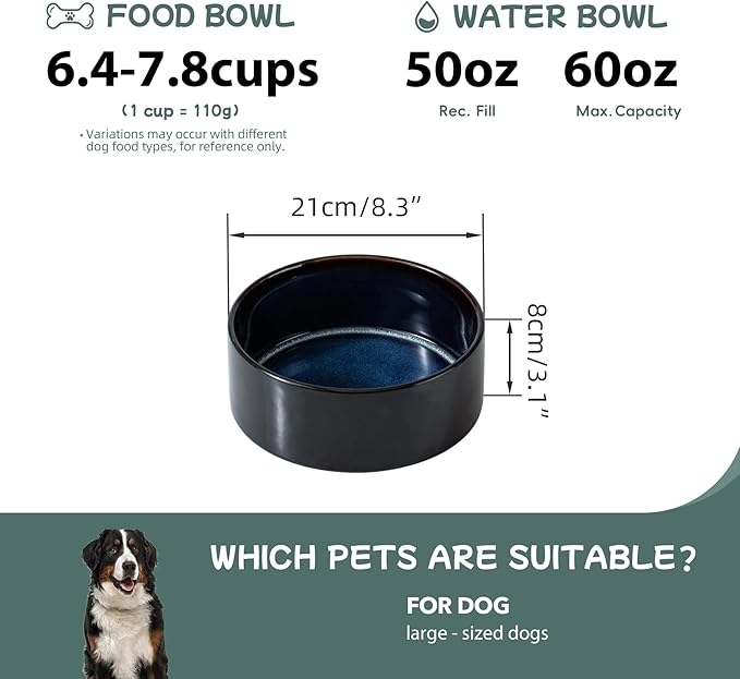 Havniva Ceramic 8.2inch Dog Bowl for Large-Breed Dogs, Anti-Slip and Weighted Pet Food and Water Bowl (Single Bowl - Starry Sky)