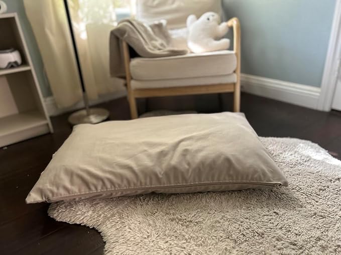 Natural Cotton Canvas Dog Bed – Raw Cotton Filled Pet Cushion Insert, Breathable Eco-Friendly Dog Mattress, Durable Washable Cover with Zipper (Gray, Medium 42"x29"x4")
