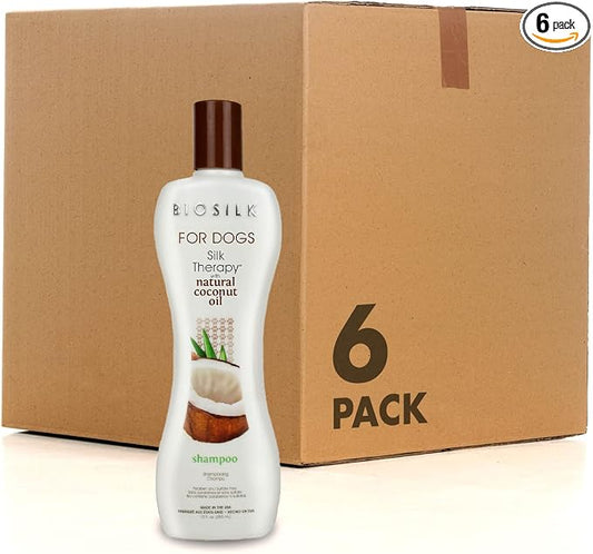 BioSilk for Dogs Silk Therapy Shampoo With Natural Coconut Oil | Sulfate and Paraben Free Natural Dog Shampoo, 12 Fl Oz - 6 Pack | Made in the USA