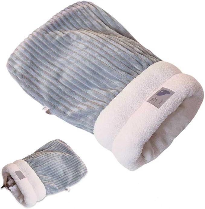 Cat Winter Sleeping Bag Soft Warm Cozy Pet Bed Sack for Indoor Cats or Small Dogs Durable Washable Sleeping Pad (Gray, Medium)