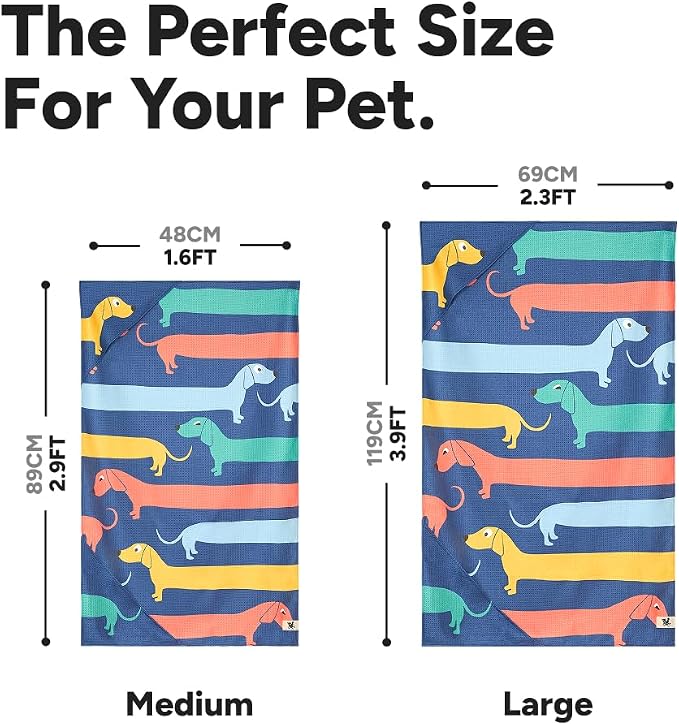 Dock & Bay Pet Towel - Super Absorbent & Quick Drying Dog Towels with Bag - 100% Recycled - Go Long, Medium (90x50cm, 35x19)