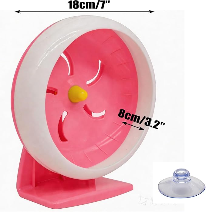 Hamster Wheel, 7 inch Silent Hamster Exercise Running Wheel with Stand,Pet Small Animals Exercise Running Toys,Adjustable Quiet Spinner for Guinea Pigs, Sugar Gliders, Gerbils (Pink)