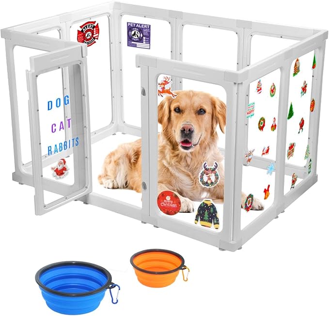 Acrylic Dog Playpen Indoor, 10 Panels 30 Inch Clear Dog Play Pen with Door, Sturdy Clear Acrylic Puppy Playpen for Small and Medium Dogs