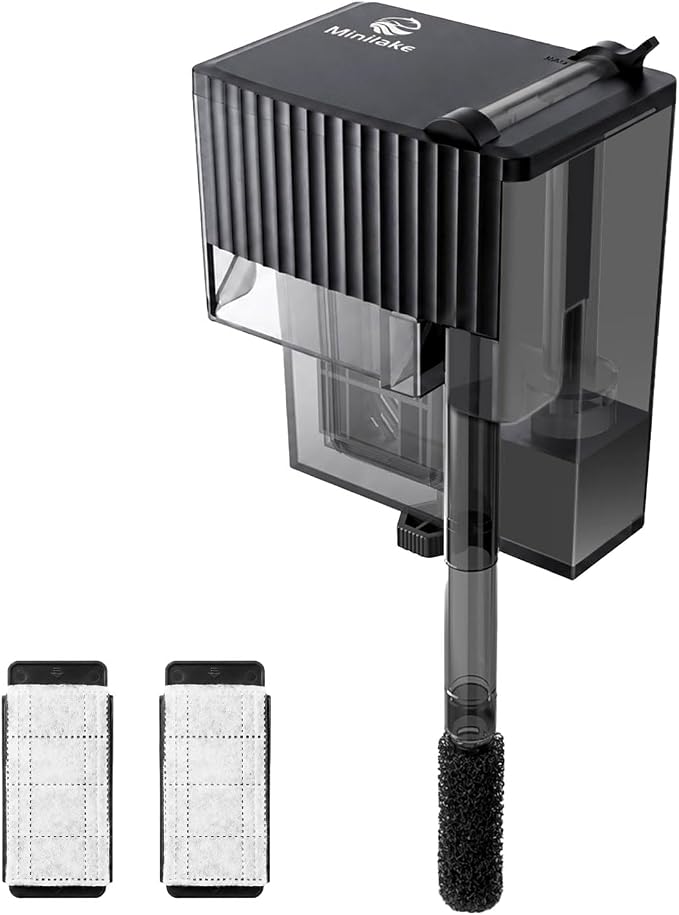 Small Fish Tank Filter | Hang on Back Filter up to 5 Gallon Nano Aquarium Adjustable Flow for Betta Shrimp Tank