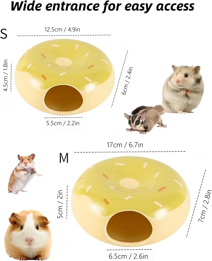 Hamster Hideout Ceramic,Small Pet Furniture,Donut-Shaped Small Pet Cage Cooling House,Summer Cage Accessories (Yellow,S)