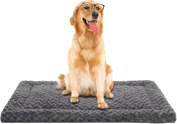 Washable Dog Bed Mat Crate Pad Soft Fluffy Pet Kennel Beds Dog Sleeping Mattress for Large Jumbo Medium Small Dogs, 42 x 28 Inch, Gray