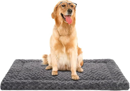 Washable Dog Bed Mat Crate Pad Soft Fluffy Pet Kennel Beds Dog Sleeping Mattress for Large Jumbo Medium Small Dogs, 42 x 28 Inch, Gray