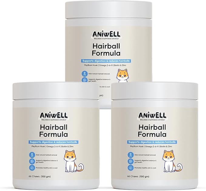 Hairball Formula for Cats – Soft Chews with Omega-3 & Biotin | Cat Hairball Remedy & Digestive Support | Supports Skin and Coat Health | Daily Cat Supplement (Pack of 3)