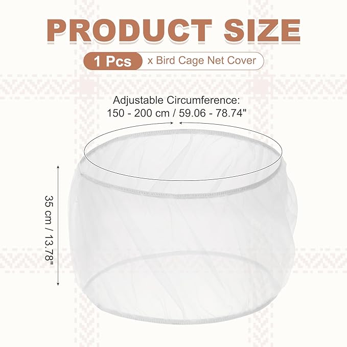 Bird Cage Seed Catcher, Bird Cage Net Cover Seeds Guard, Universal Birdcage Accessories, White, Circumference 59.1"-78.7", Height 13.8" for Parrot Cockatiel Enclosures