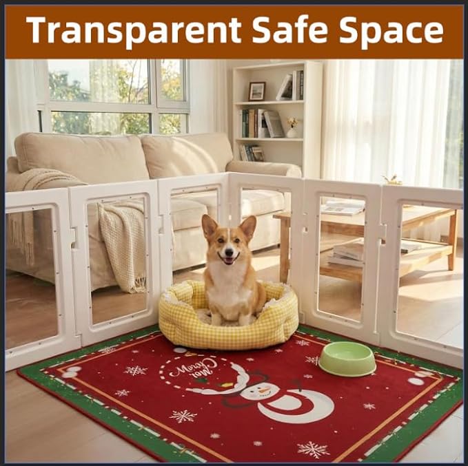 Clear Acrylic Dog Playpen Indoor, Puppy Cat Small Pet Play Pen, Easy Assemble & Disassemble Sturdy Plastic Dog Fence with Heavy Duty Door Lock (24In H, 10PCS), White