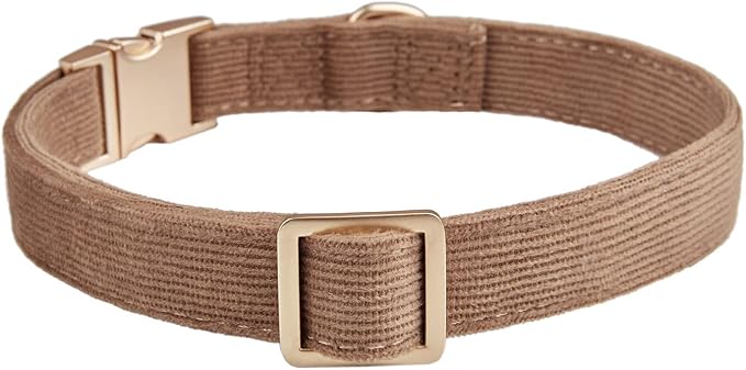 Soft Cotton Dog Collar with Metal Buckle Adjustable Heavy Duty Comfy Corduroy Collars for Small Medium Large Dogs,Brown,Large