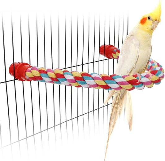 Birds Rope Perch Bungee Perch Adjustable Parrot Cage Stand Chewing Swing Toy Climbing Ropes for Small Medium Parrot Spiral Rope Cage Accessories