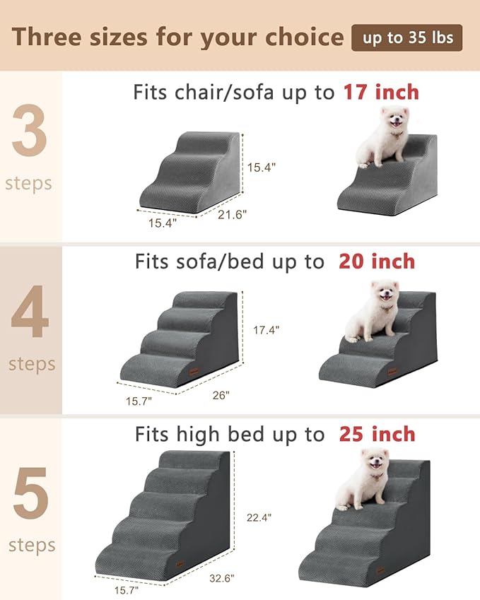 Aodisman Dog Stairs Ramp for Bed and Couch,4 Step Dog Steps for Small Dogs,Pet Stairs with Non-Slip Bottom for Old Cats,Indoor Pet Steps,Comfort,Durable,17.4" H,Grey