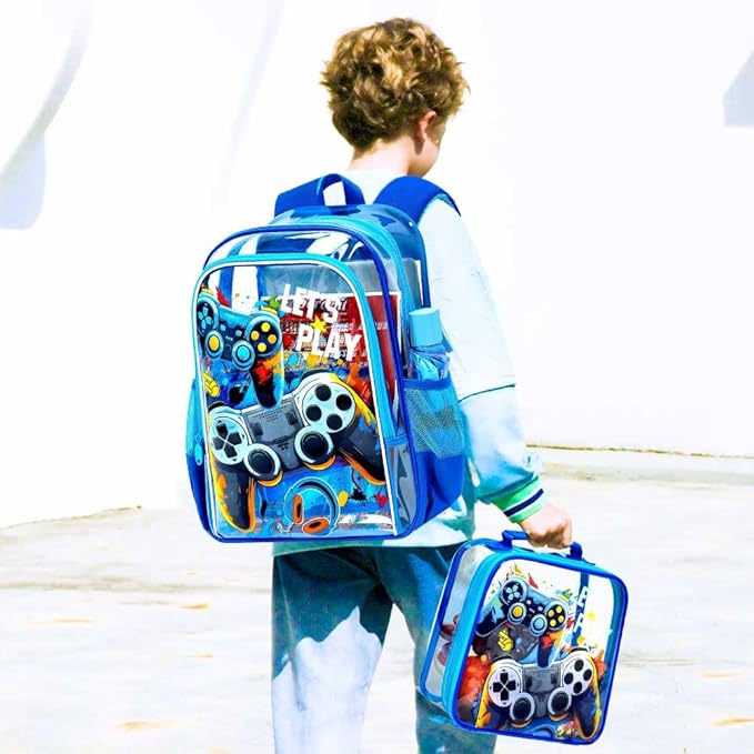 KLFVB 3PCS Clear Backpack for Girls and Boys, Kids See Through Backpacks Stadium Approved, Transparent Bookbag for Elementary