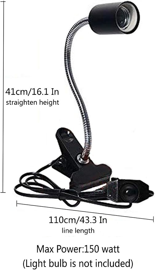UVA UVB Light Bulb Reptile Ceramic Heat Lamp Pet Heating Bulb Holder Clamp Lamp Fixture Heating Light Lamp For Reptiles,Aquarium Reptile Light Adjustable Habitat Lighting Stand,110V-130V(Black)