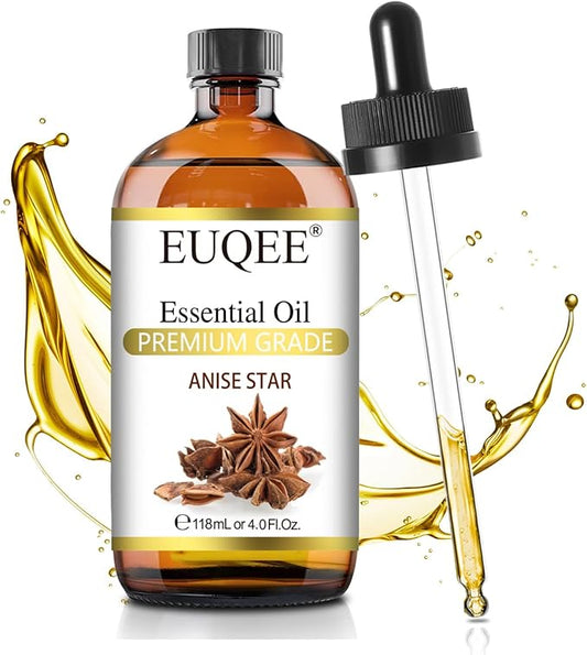 EUQEE Anise Star Essential Oil 4oz / 118ML Large Capacity Anise Star Essential Oil Pure & Premium Essential Oil with Glass Dropper for Candle Soap Making, Diffusers