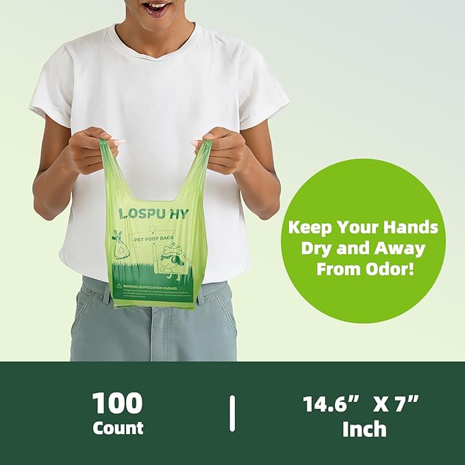 Poop Bags for Dogs, 100 Count Dog Poop Bags with Handles, Extra Thick Strong Leak Proof Doggie Waste Bag for Waste Refuse Cleanup, Outdoor Puppy Walking and Cats Litter