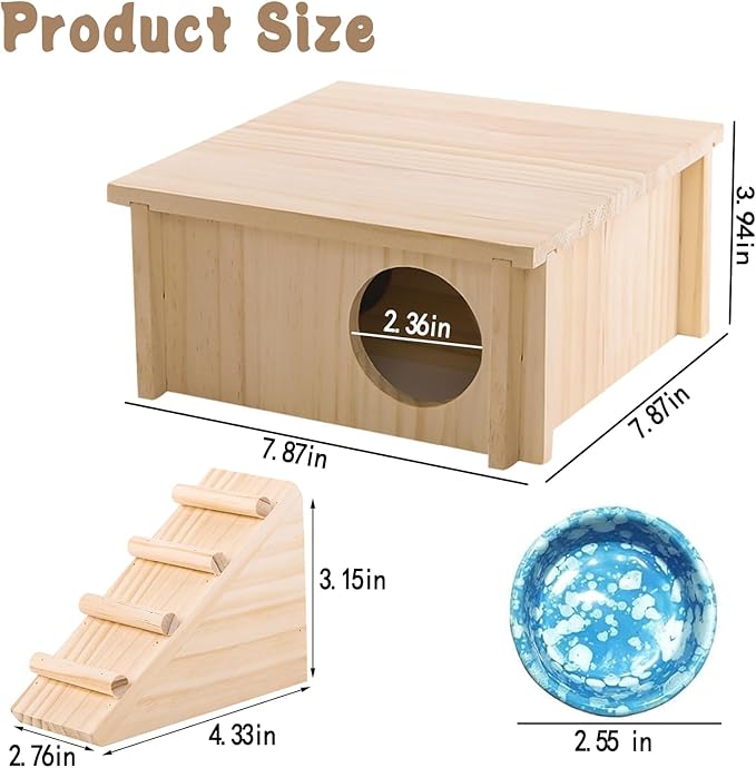 Wooden Hamster Hideout House,Gerbil Hide Hut with Climbing Ladder Platform,Dwarf Syrian Hamster Hideaway Cave Cage Accessories Habitats Decor for Rat Mice Mouse and Other Small Pets