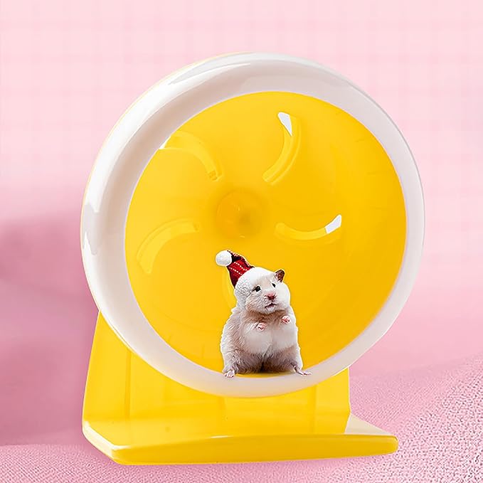 Hamster Wheel, 7 inch Silent Hamster Exercise Running Wheel with Stand,Pet Small Animals Exercise Running Toys,Adjustable Quiet Spinner for Guinea Pigs, Sugar Gliders, Gerbils (Yellow)