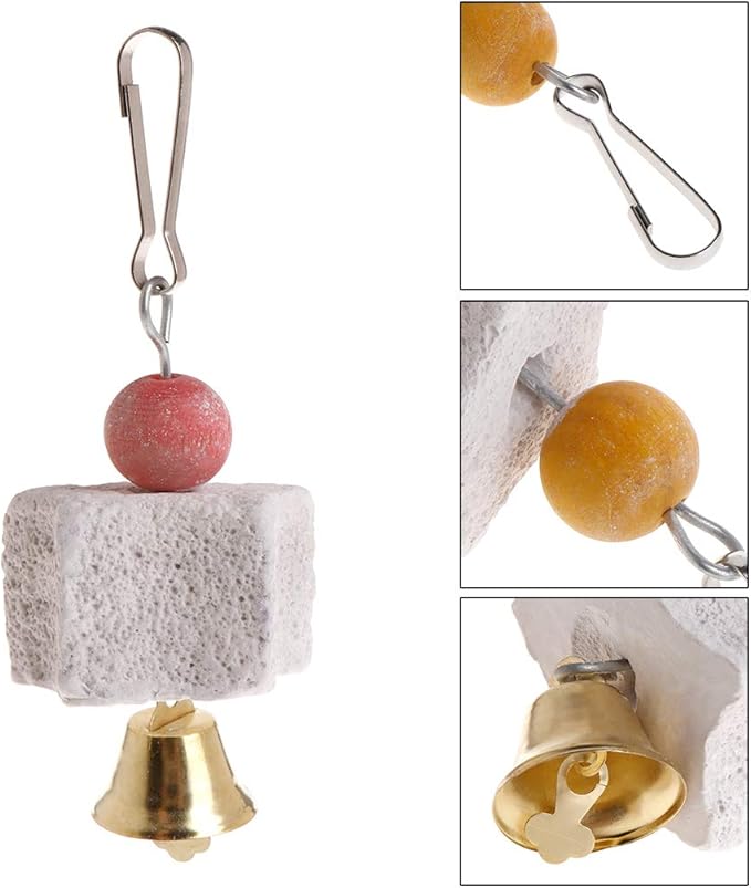Bird Beak Grinding Mineral Block with Bells – Small Pet Chewing Stone for Health, Suitable for Rabbits, Hamsters and Birds